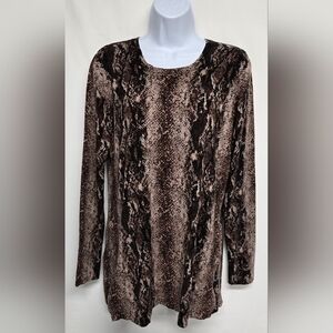 Boston Proper S Stretch Knit Pullover Sweater Long Sleeve Animal Print Vent Slit